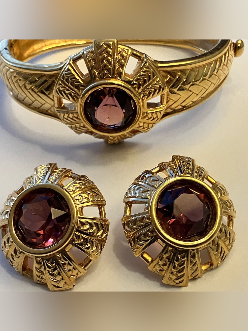 VTG Vanderbilt Logo Purple Crystal Bangle Bracelet Ear Set Demi Parure SET Royal